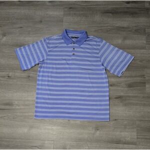 Pebble Beach Men's Golf Polo Shirt Large Blue Striped‎ Performance